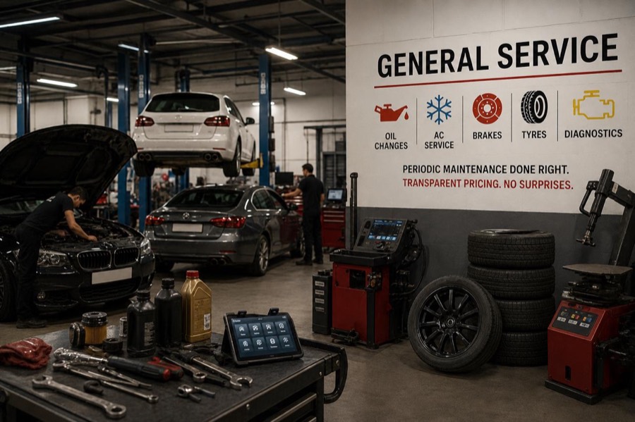 Mechanic servicing a car